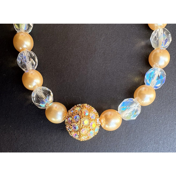 VTG Joan Rivers Stretch Bracelet Aurora Borealis Crystals Faux Pearls 7.75" - Picture 5 of 8
